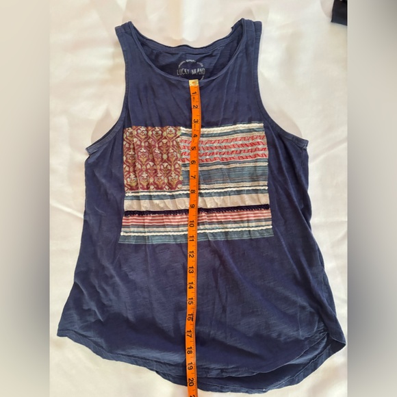 Luck Brand Navy Sleevless Top with Patterned Design - Picture 7 of 9
